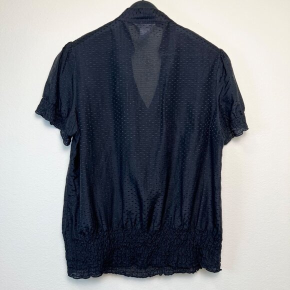 ESLEY Black Ruffle Button Short Sleeve Blouse Top Size Large - Picture 8 of 8
